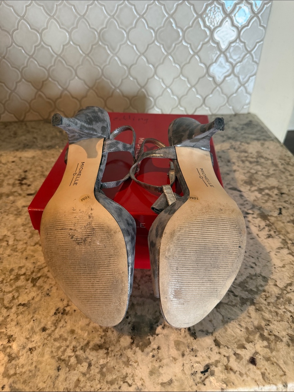 Michelle D Metallic Silver Ruffle Front Open-Toe Heels - Picture 5 of 5